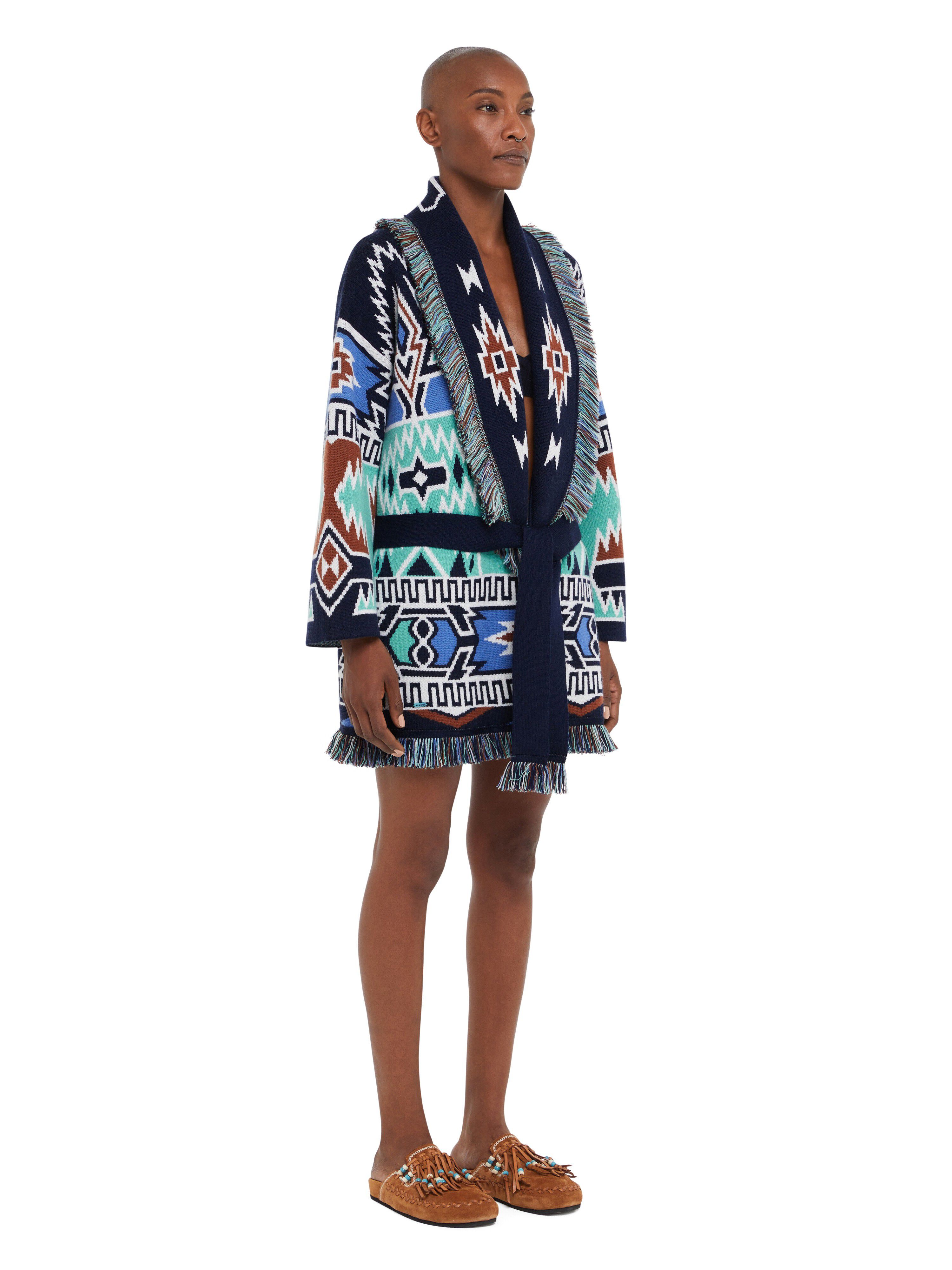 Alanui Geometric Roots Cardigan Turquoise-Deep Blue LWHB064R25KNI00G