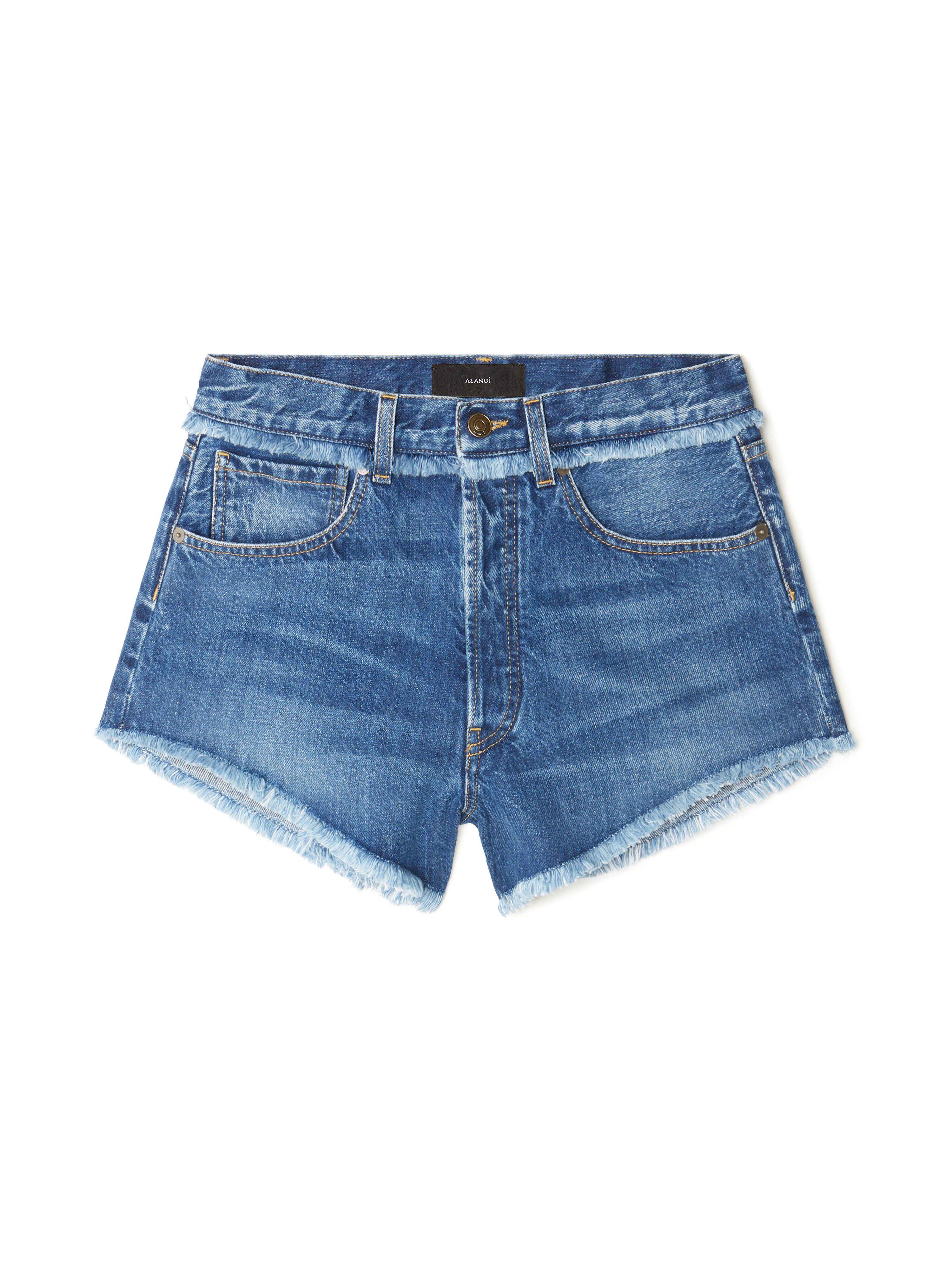 Alanui Fringed Denim Shorts Dark Wash Blue Denim LWYC009R25DEN002