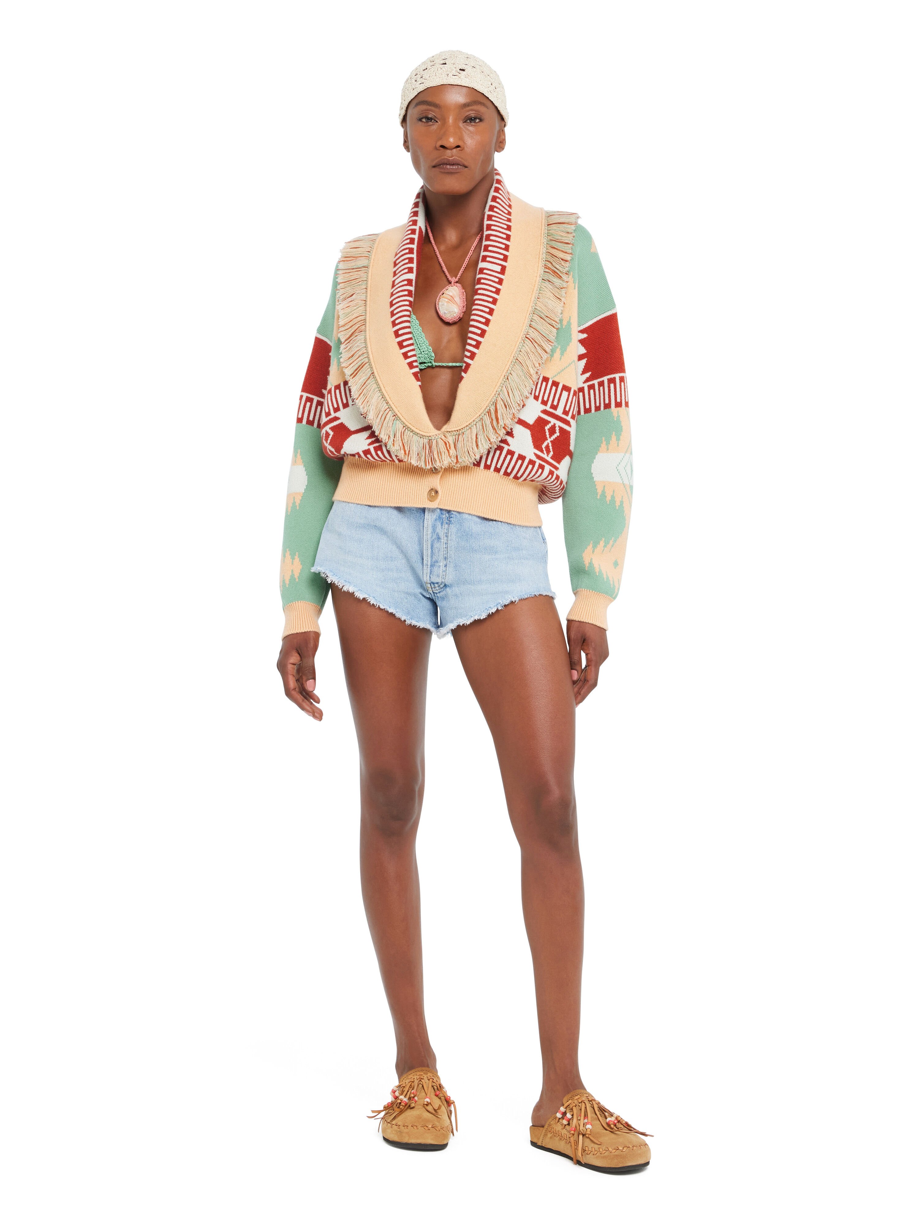 Alanui Icon Jacquard Cardi-Bomber Parrot-Peach LWHB026R26KNI001