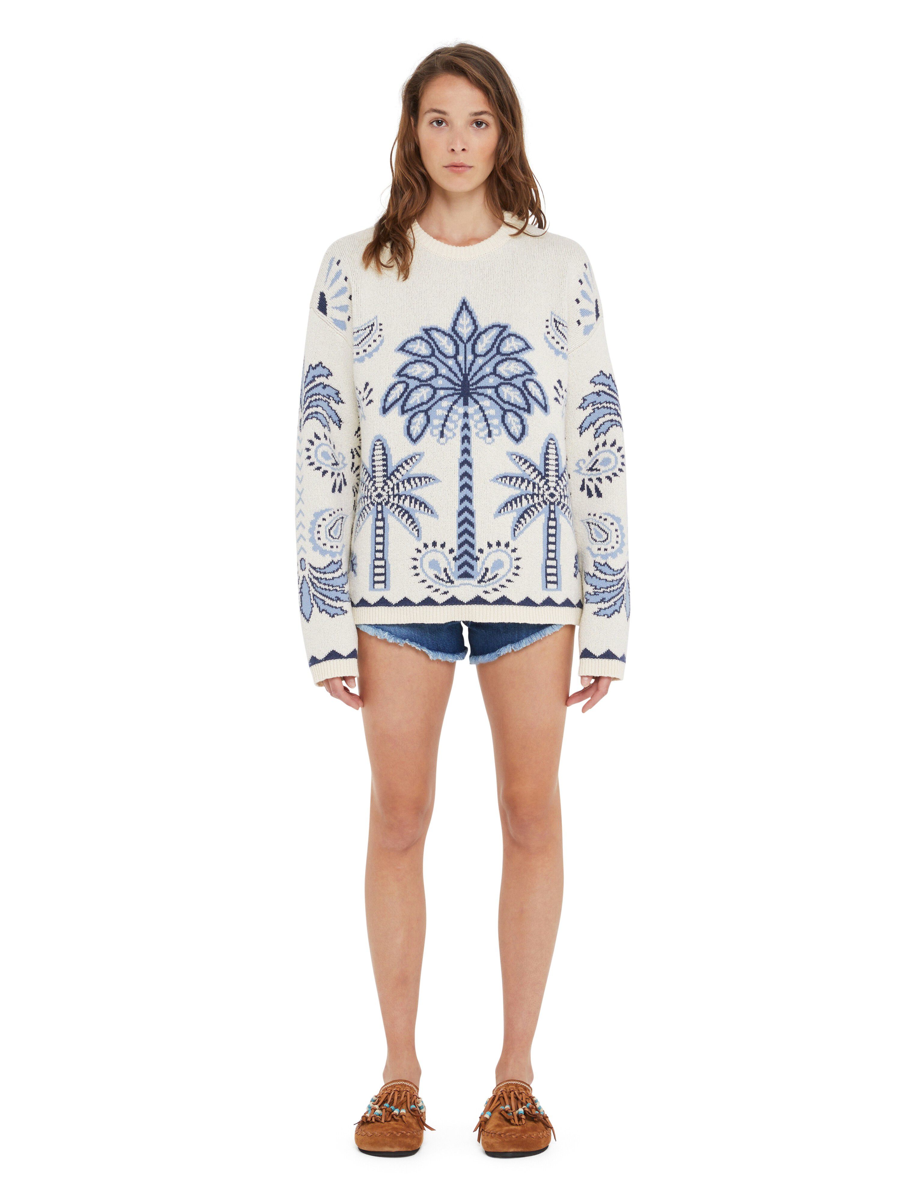 Alanui Wild Wonder Foulard Sweater Chalk-Indigo LWHE068R25KNI001