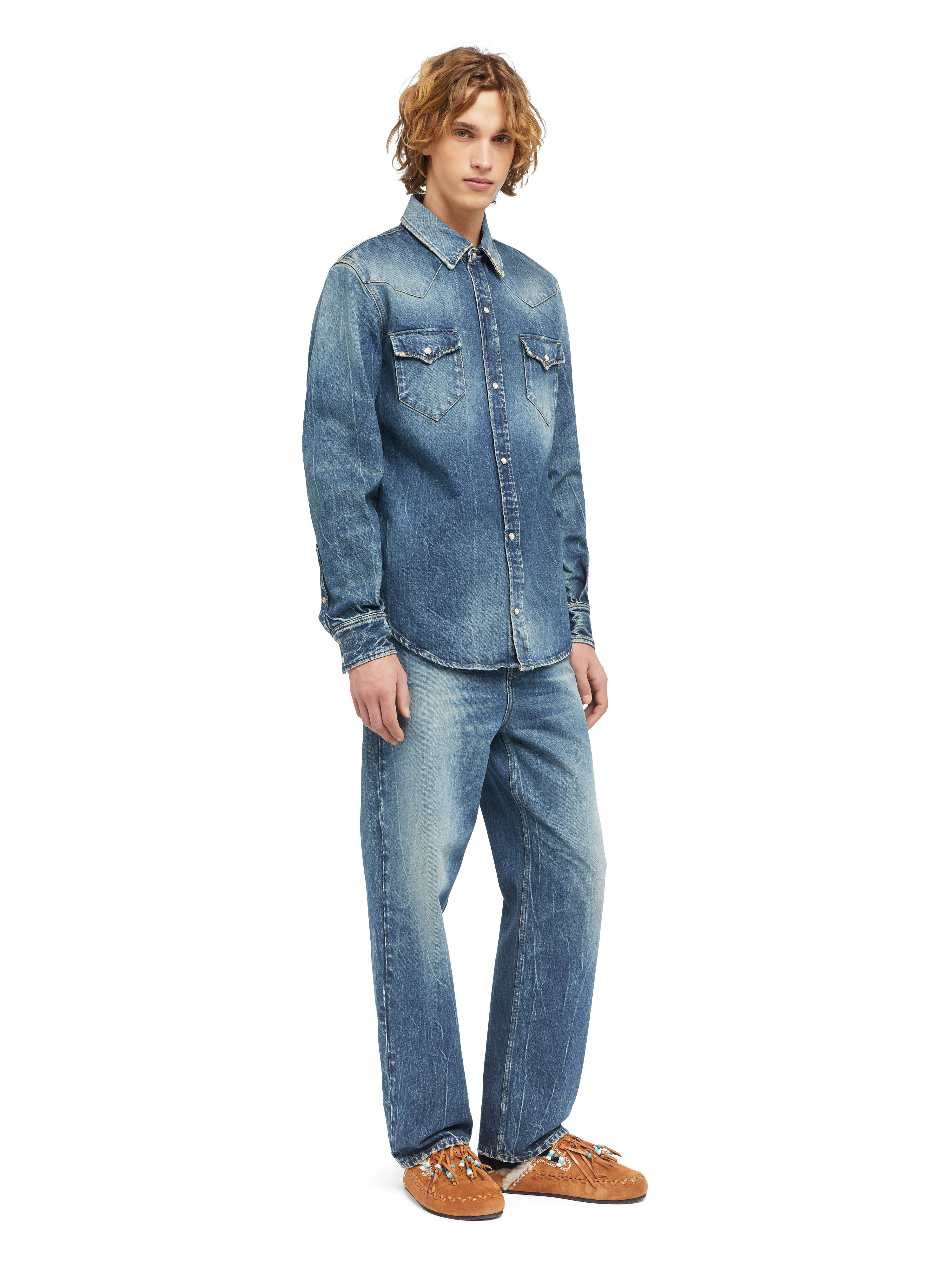 Alanui Pacific Roads Denim Shirt Medium Wash Denim LMYD007E25DEN004