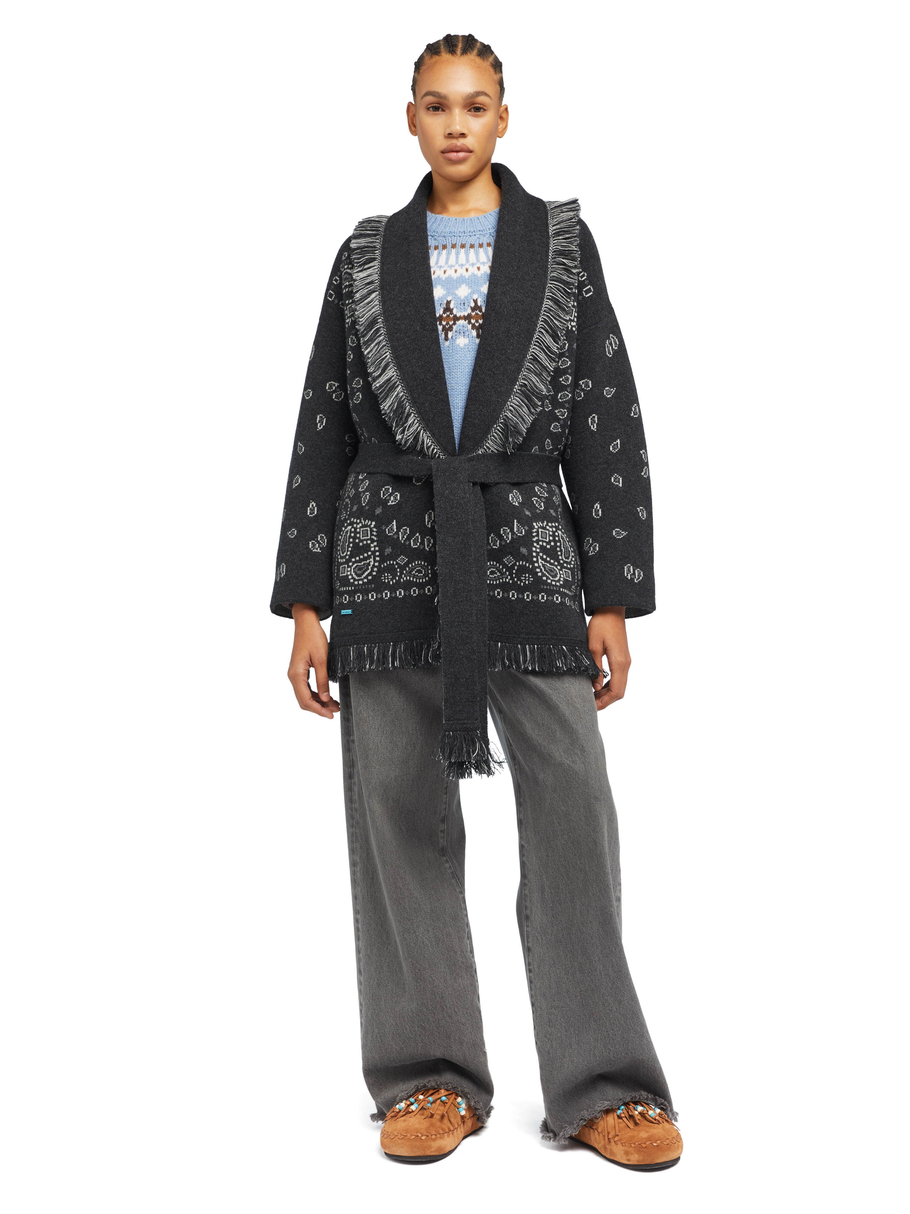 Alanui Bandana Jacquard Cardigan Charcoal-Multicolor LWHB064E25KNI001
