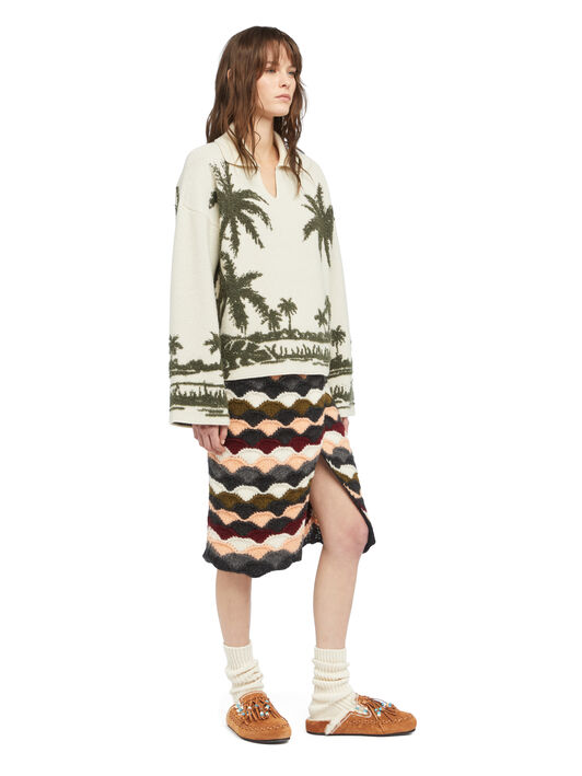 Alanui Palm Grove Tales Polo Ivory-Olive LWHV002E25KNI002 Alanui Palm Grove Tales Polo Ivory-Olive LWHV002E25KNI002