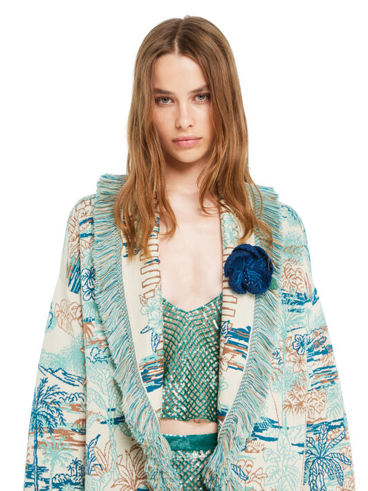 Alanui Hibiscus Embroidered Brooch Deep Blue LWRR005R26KNI001