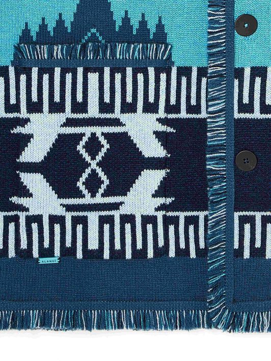 Alanui Icon Jacquard Cardigan Surf-Deep Blue LMHB038R24KNI001