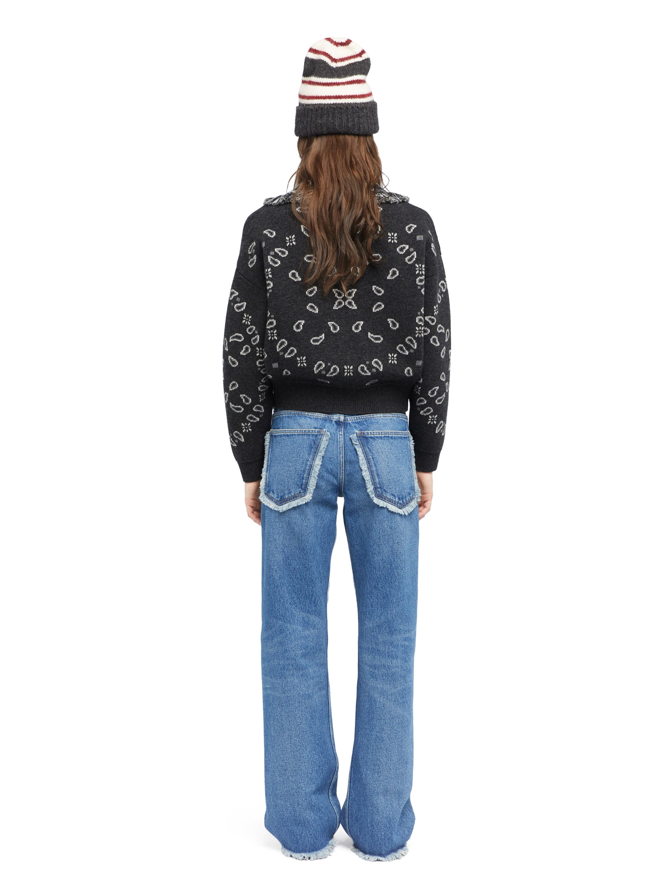 Alanui Bandana Jacquard Cardi-Bomber Charcoal-Multicolor LWHB026E25KNI001