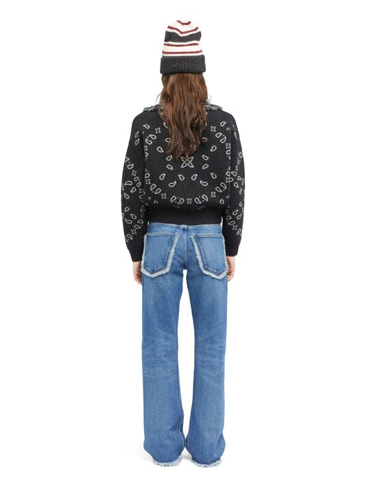 Alanui Bandana Jacquard Cardi-Bomber Charcoal-Multicolor LWHB026E25KNI001 Alanui Bandana Jacquard Cardi-Bomber Charcoal-Multicolor LWHB026E25KNI001