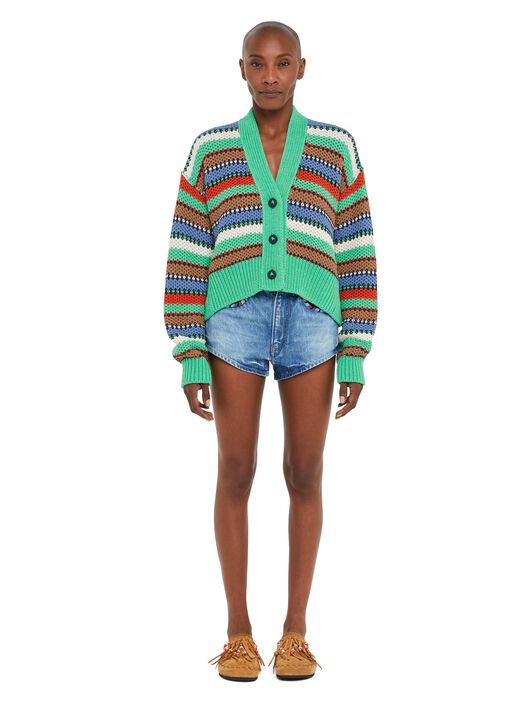 Alanui Sunny Stripes Cardicrop Turquoise-Multicolor LWHB055R25KNI003