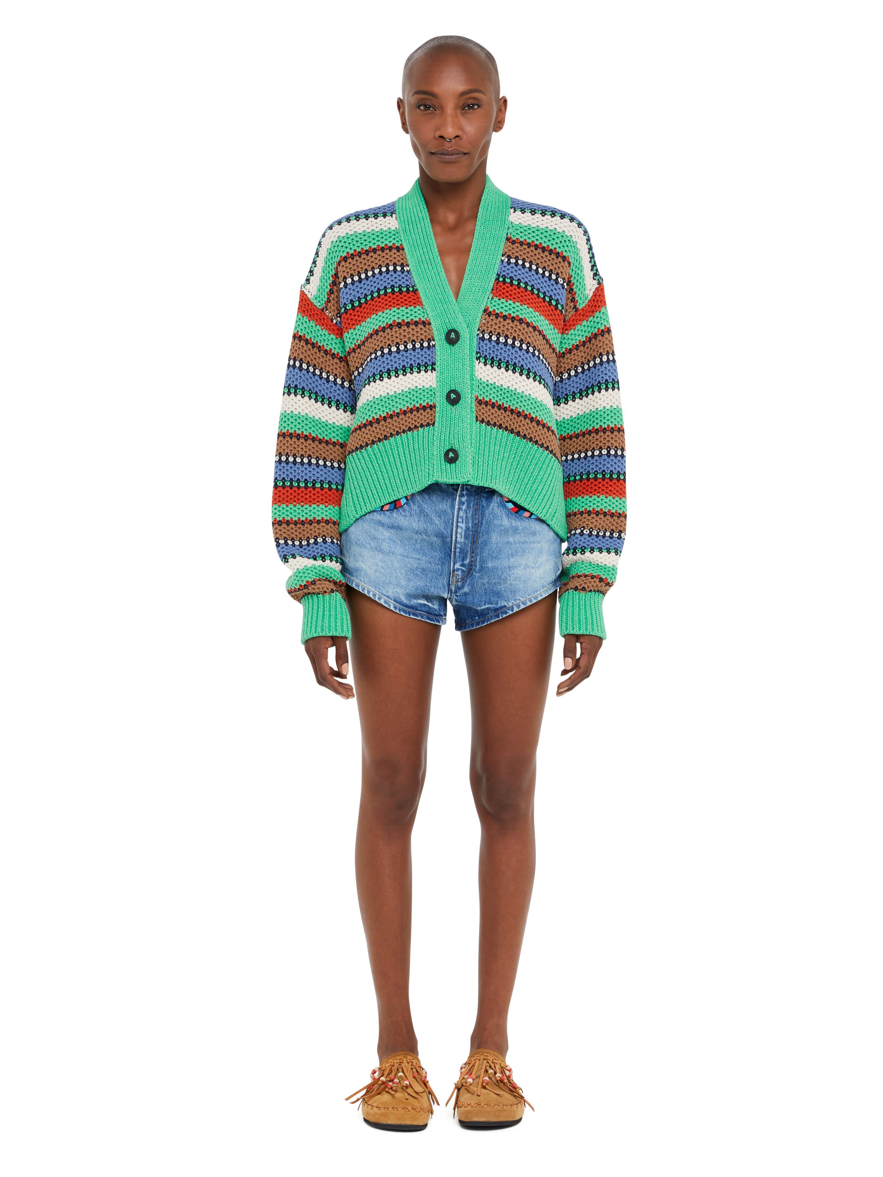 Alanui Sunny Stripes Cardicrop Turquoise-Multicolor LWHB055R25KNI003