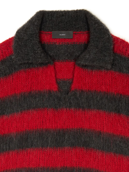 Alanui Grunge Stripes Polo Ruby-Charcoal LWHV007E25KNI001