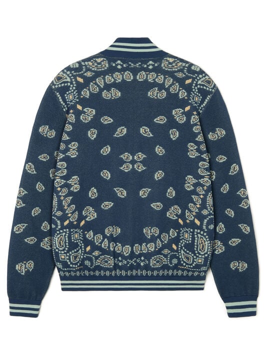 Alanui Bandana Piquet Jacquard Bomber Jacket Arbour-Light Blue LMHQ001R26KNI001 Alanui Bandana Piquet Jacquard Bomber Jacket Arbour-Light Blue LMHQ001R26KNI001