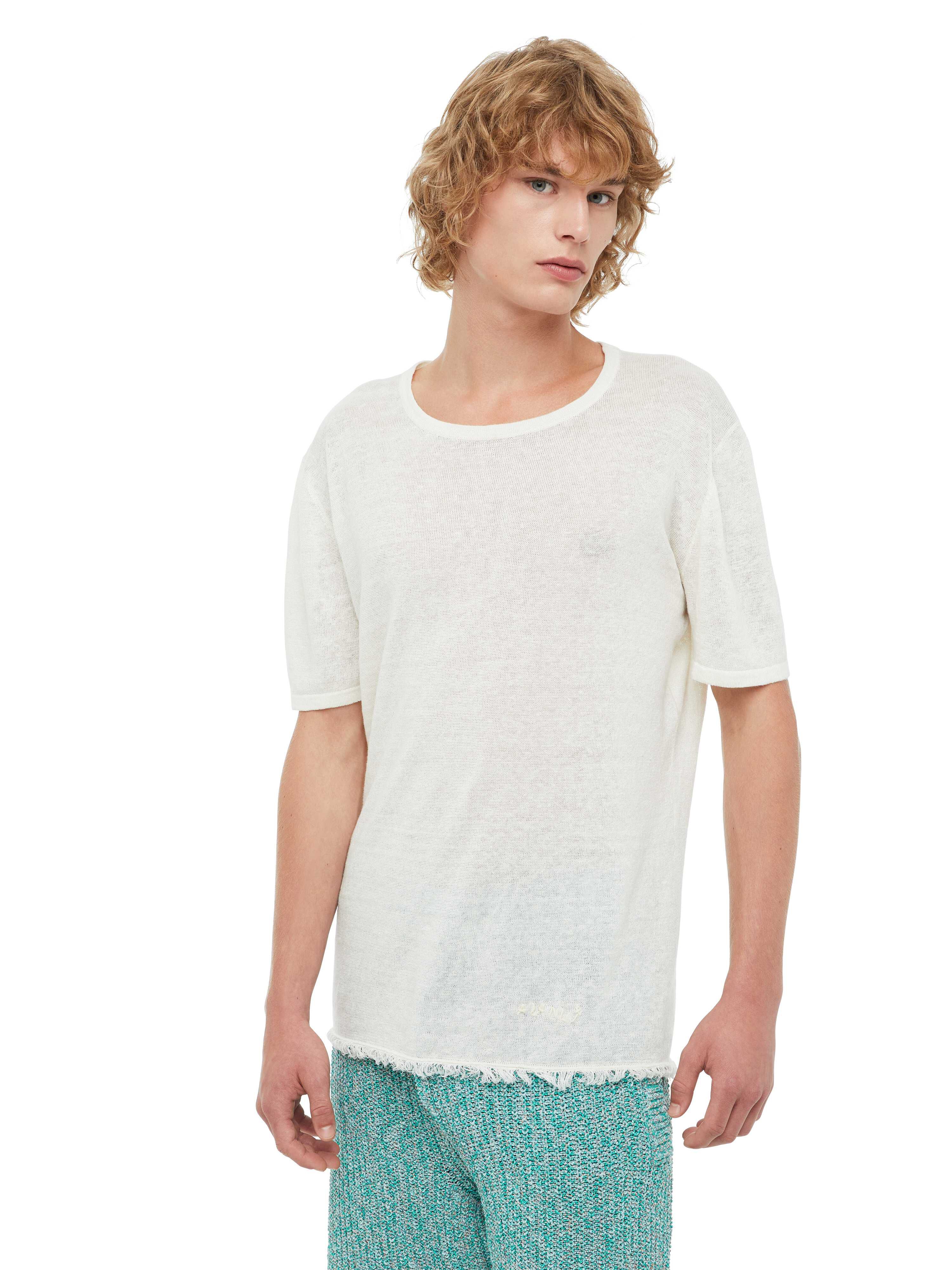 Alanui Linen Knit T-Shirt Clotted Cream LMHA043S23FAB001