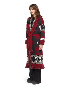 Alanui Icon Jacquard Coat Ruby-Charcoal