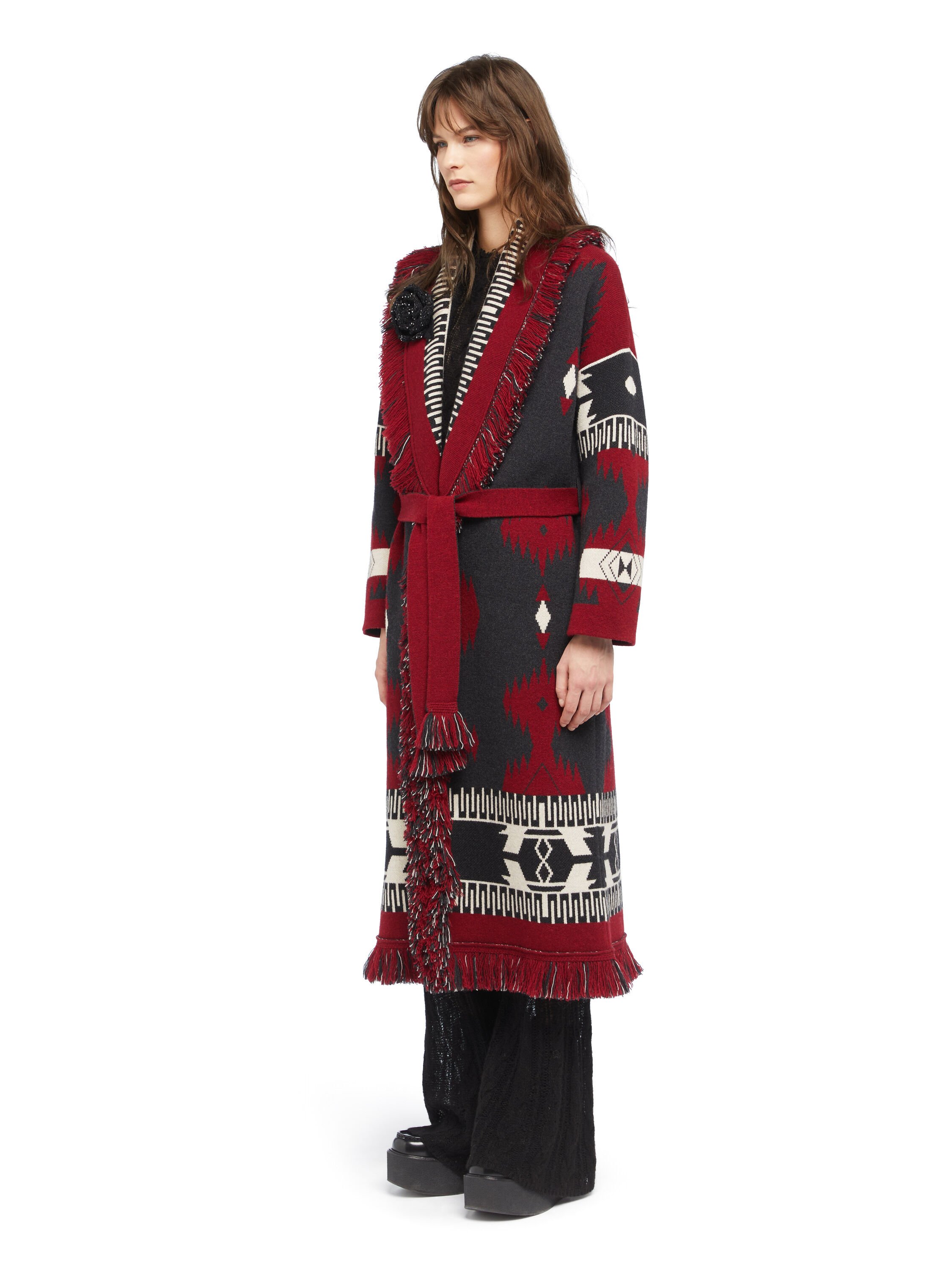 Alanui Icon Jacquard Coat Ruby-Charcoal LWHQ003E25KNI001