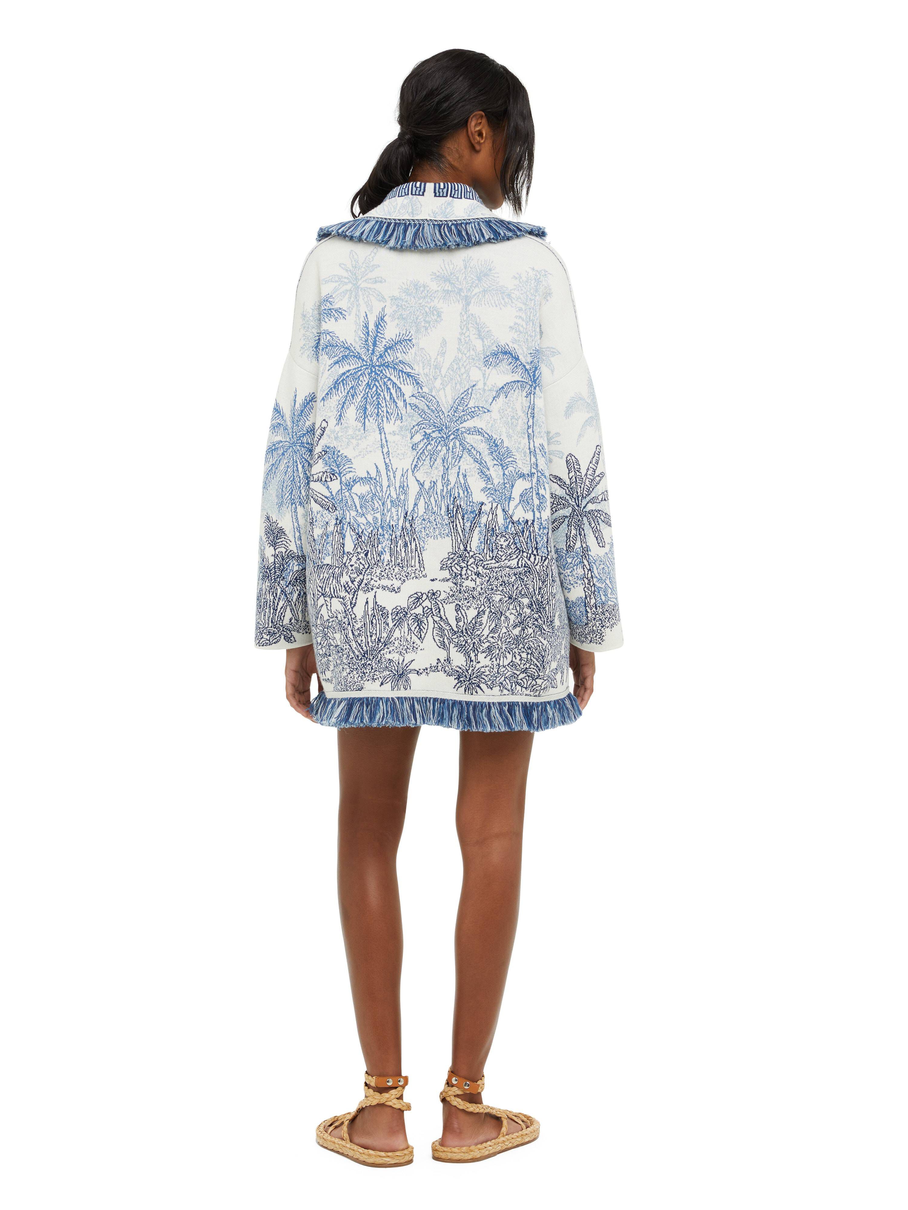 Alanui Jungle Toile De Jouy Cardigan Chalk-Deep Blue LWHB064R24KNI005