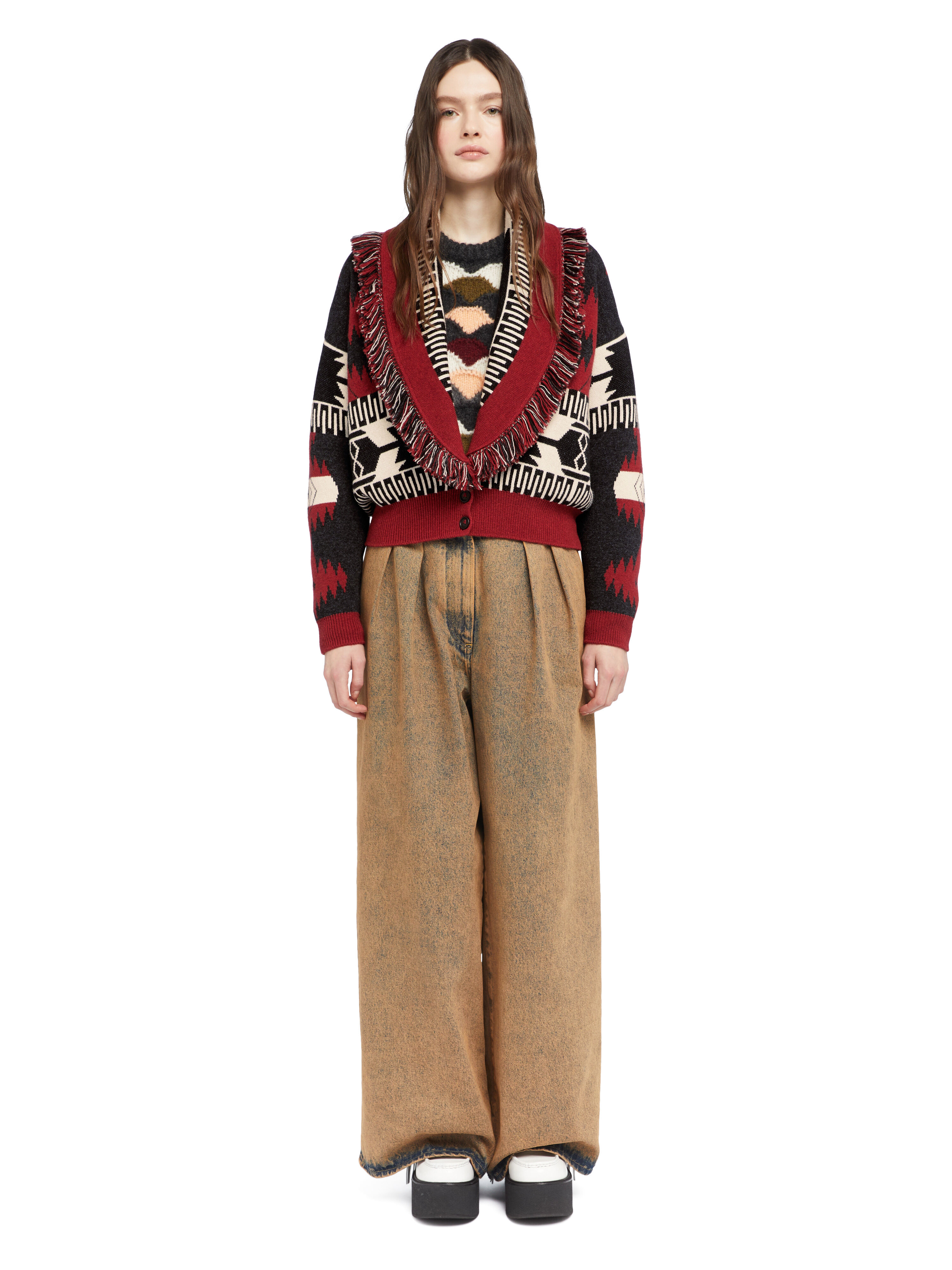 Alanui Icon Jacquard Cardi-Bomber Ruby-Charcoal LWHB026E25KNI002