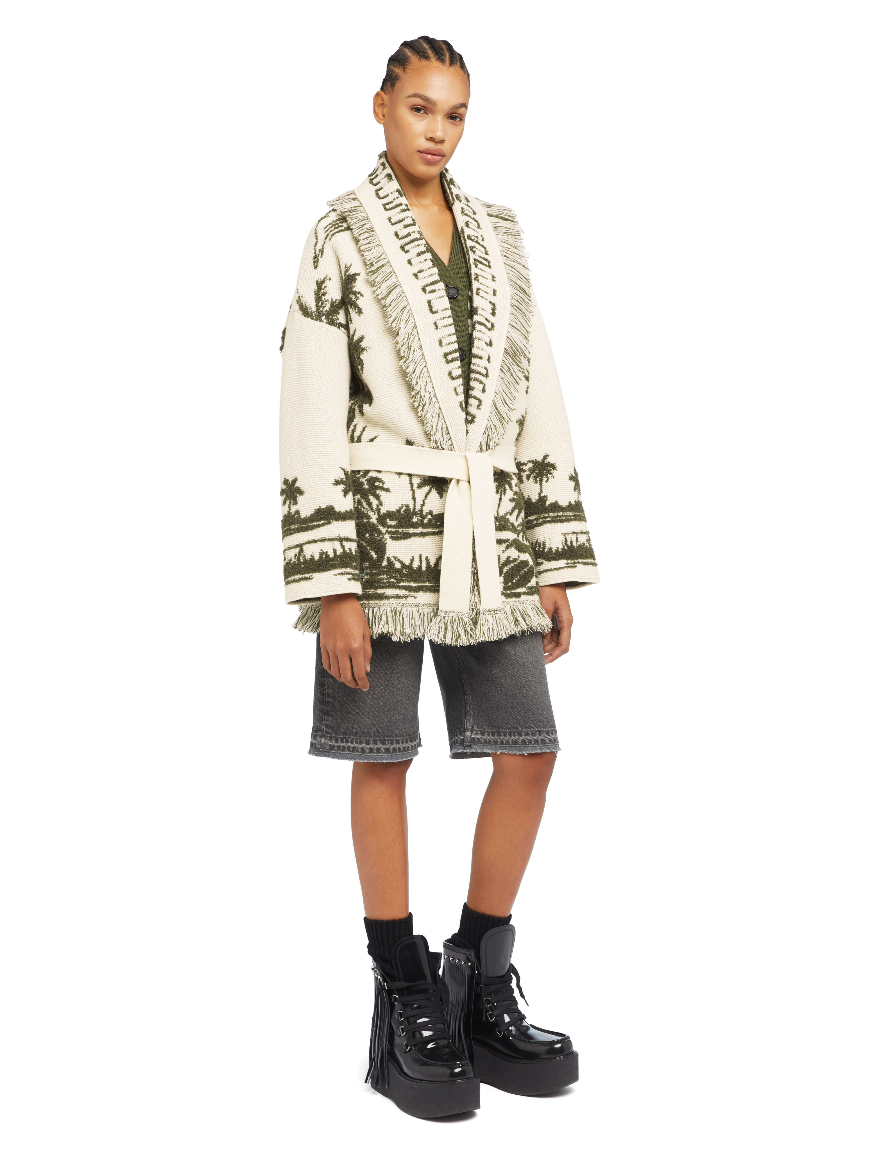 Alanui Palm Grove Tales Cardigan Ivory-Olive LWHB064E25KNI00D