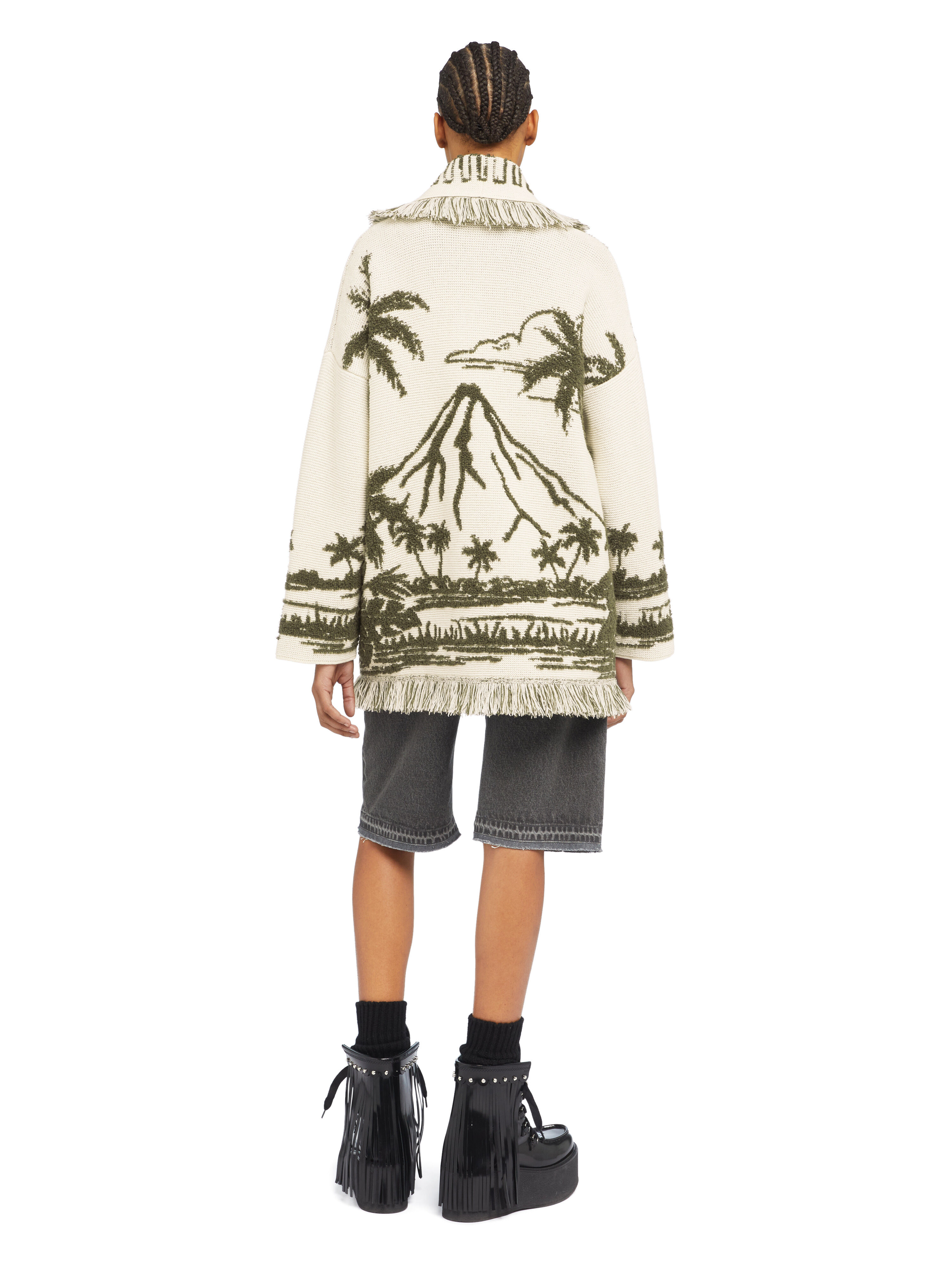 Alanui Palm Grove Tales Cardigan Ivory-Olive LWHB064E25KNI00D