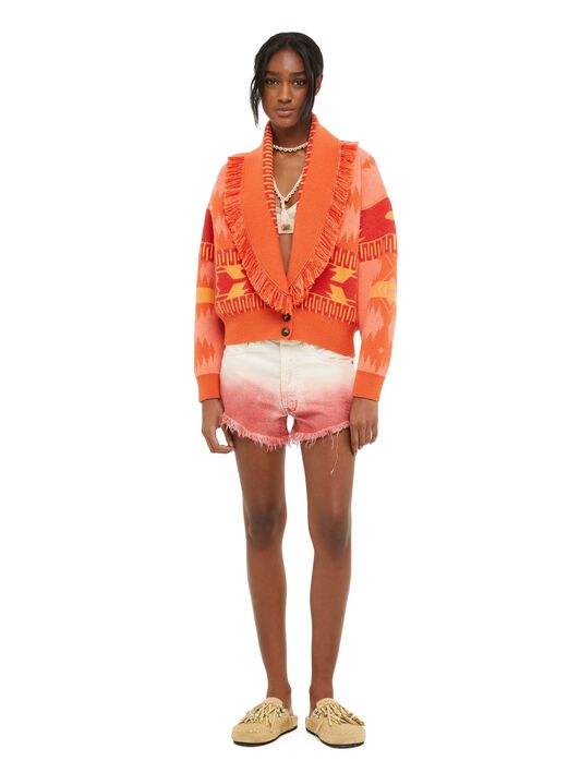 Alanui Icon Jacquard Cardi-Bomber Papaya-Sunset Orange LWHB026R24KNI001
