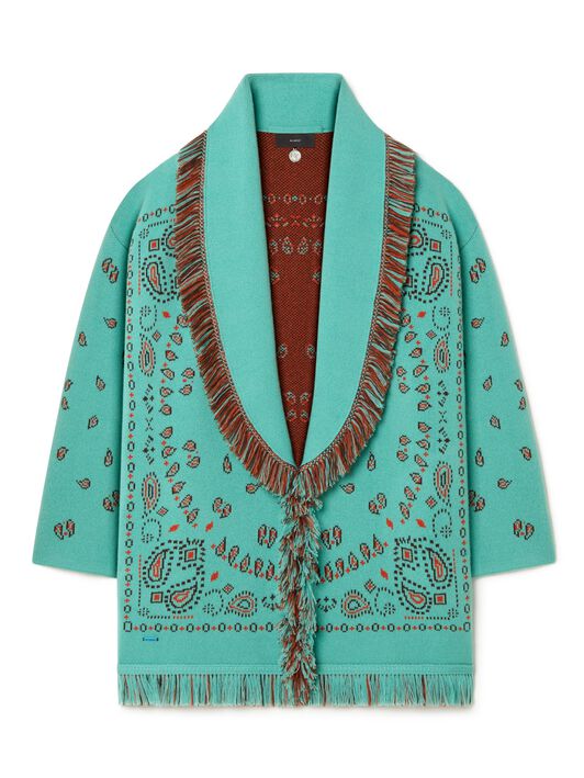 Alanui Bandana Jacquard Cardigan Turquoise-Furnace LWHB064R25KNI001