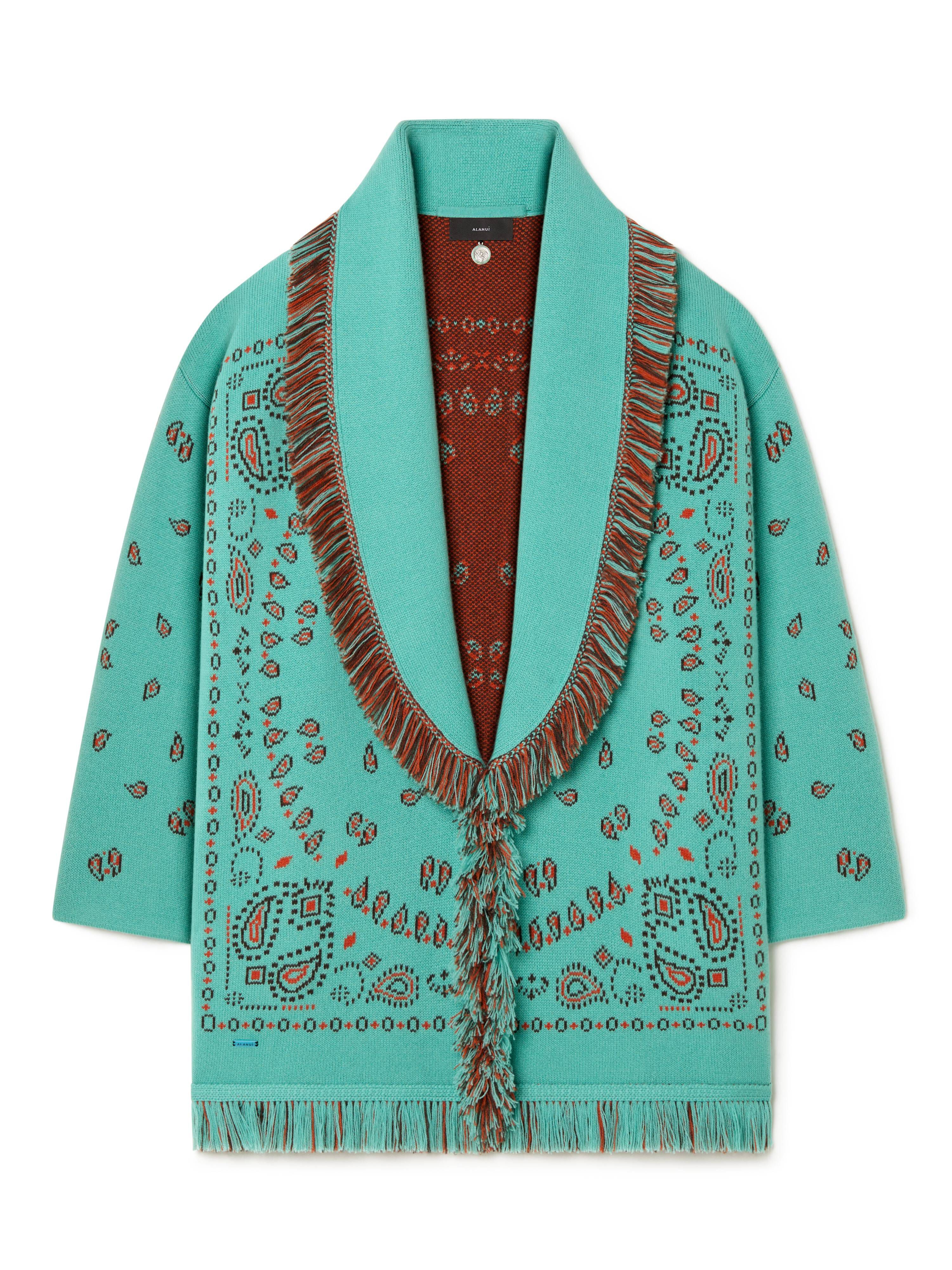 Alanui Bandana Jacquard Cardigan Turquoise-Furnace LWHB064R25KNI001