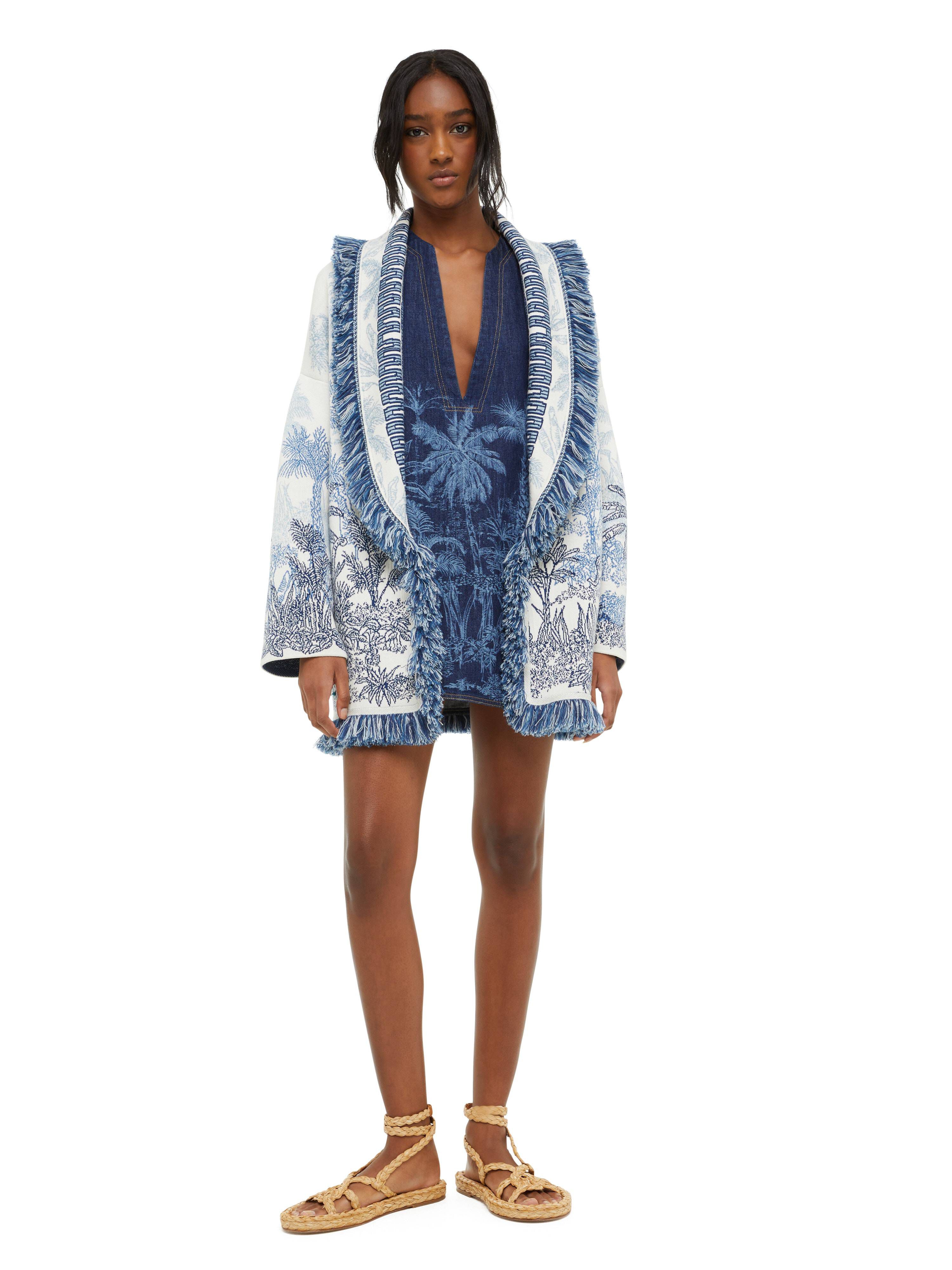 Alanui Jungle Toile De Jouy Cardigan Chalk-Deep Blue LWHB064R24KNI005
