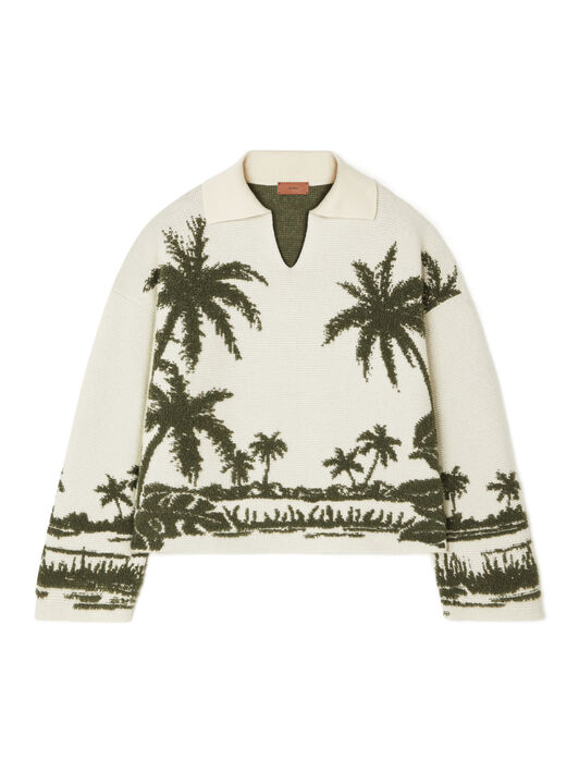 Alanui Palm Grove Tales Polo Ivory-Olive LWHV002E25KNI002 Alanui Palm Grove Tales Polo Ivory-Olive LWHV002E25KNI002