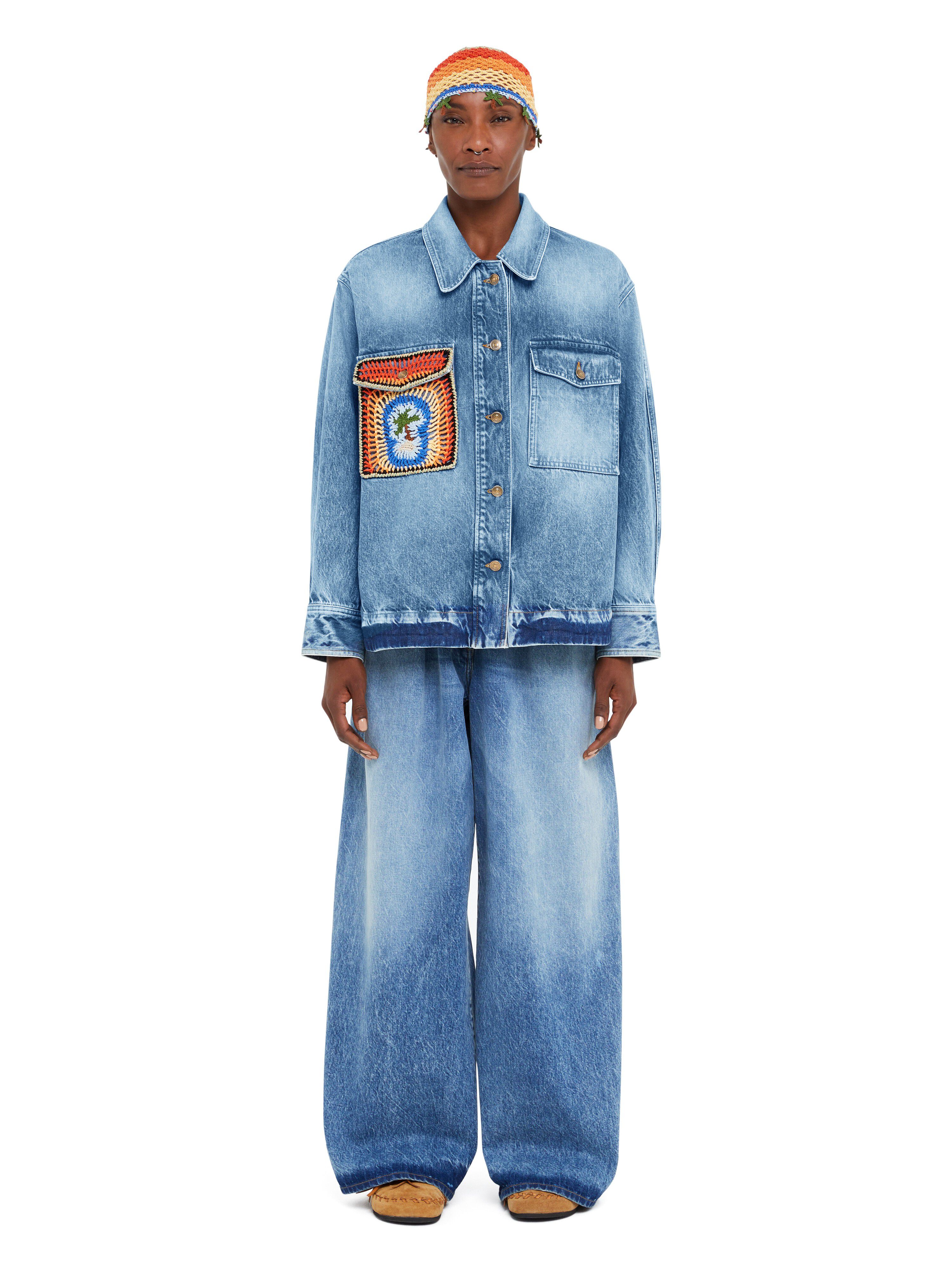 Alanui Sunny Crochet Denim Shirt Medium Wash Blue Denim LWYD004R25DEN001