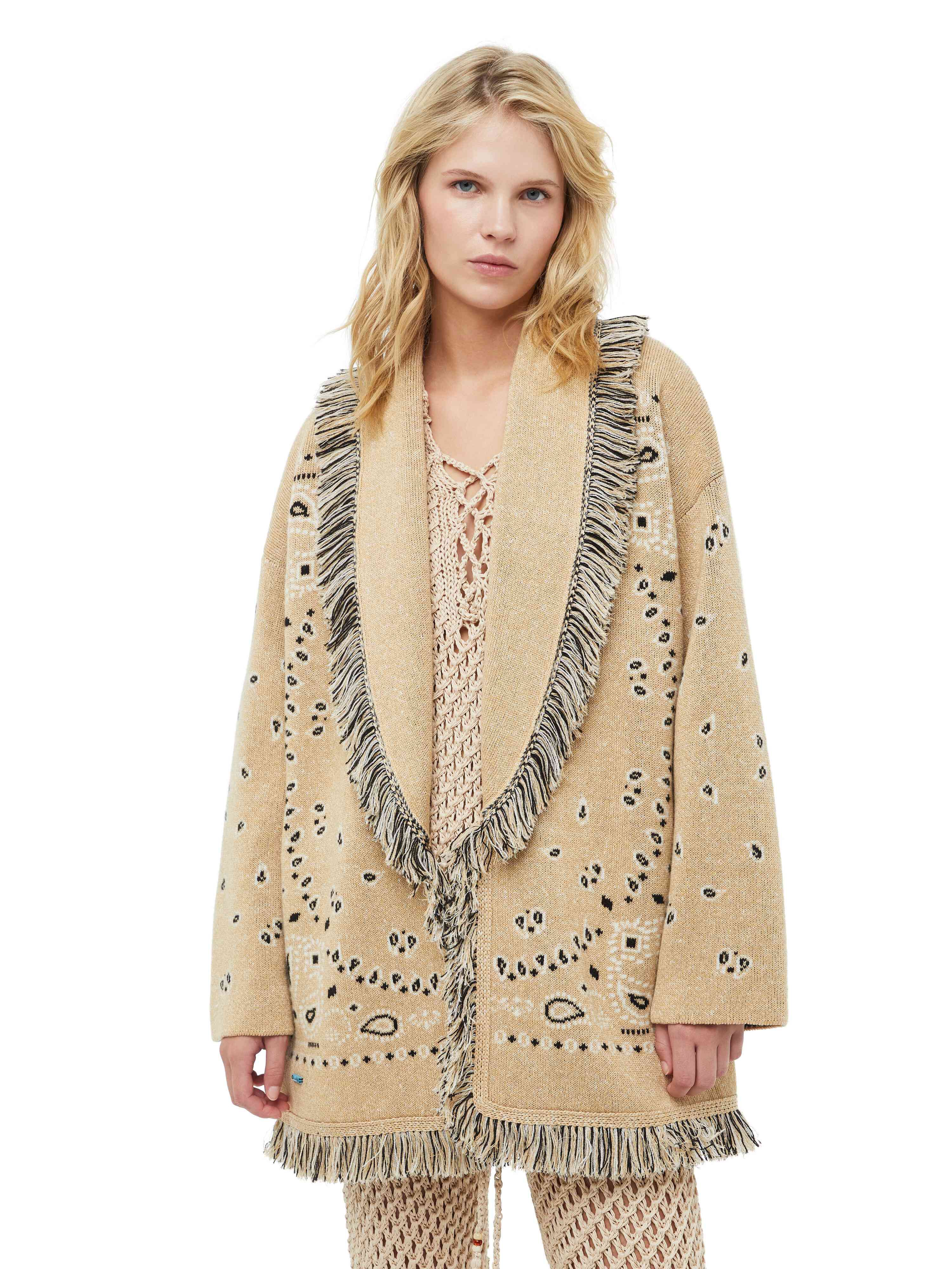 Alanui Bandana Jacquard Cardigan Honeycomb-Multicolor LWHB064S23KNI007