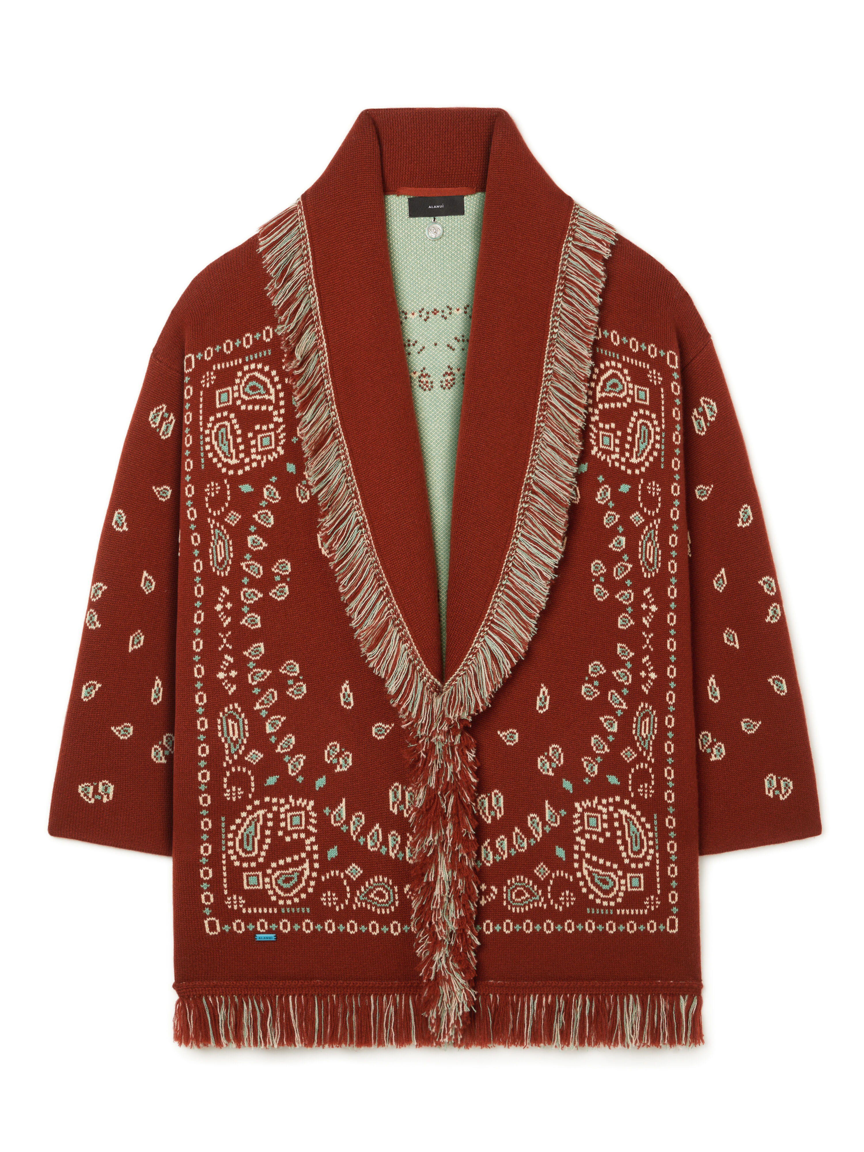 Alanui Bandana Jacquard Cardigan Harissa-New Sage LWHB064R26KNI030 Alanui Bandana Jacquard Cardigan Harissa-New Sage LWHB064R26KNI030