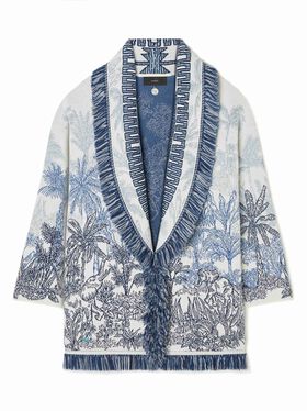 Alanui Jungle Toile De Jouy Cardigan Chalk-Deep Blue LWHB064R24KNI005