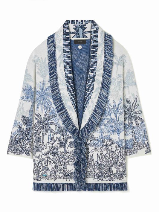 Alanui Jungle Toile De Jouy Cardigan Chalk-Deep Blue LWHB064R24KNI005