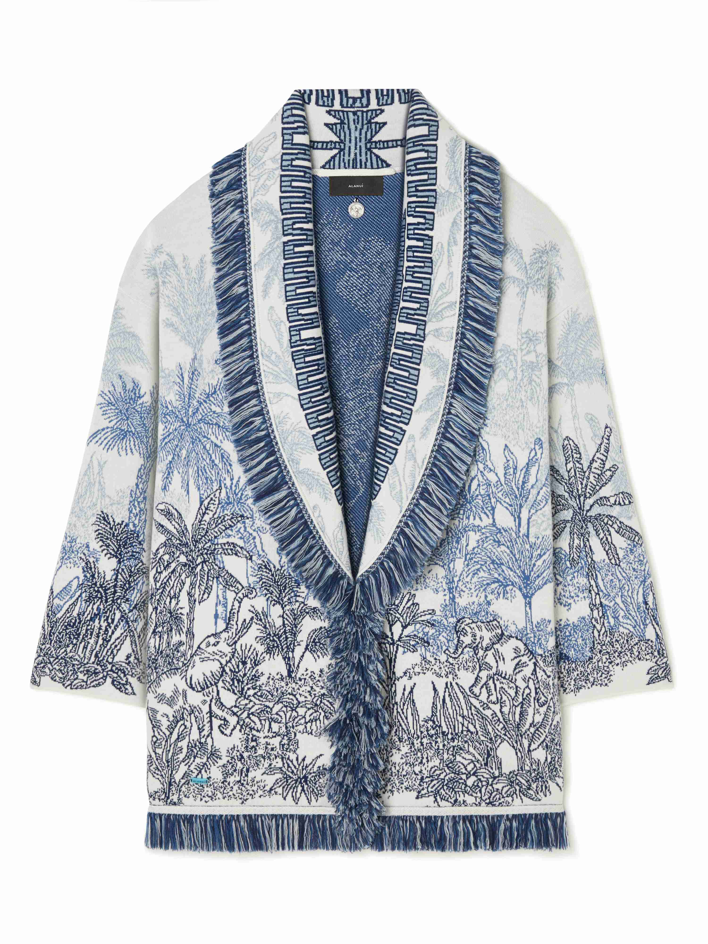 Alanui Jungle Toile De Jouy Cardigan Chalk-Deep Blue LWHB064R24KNI005
