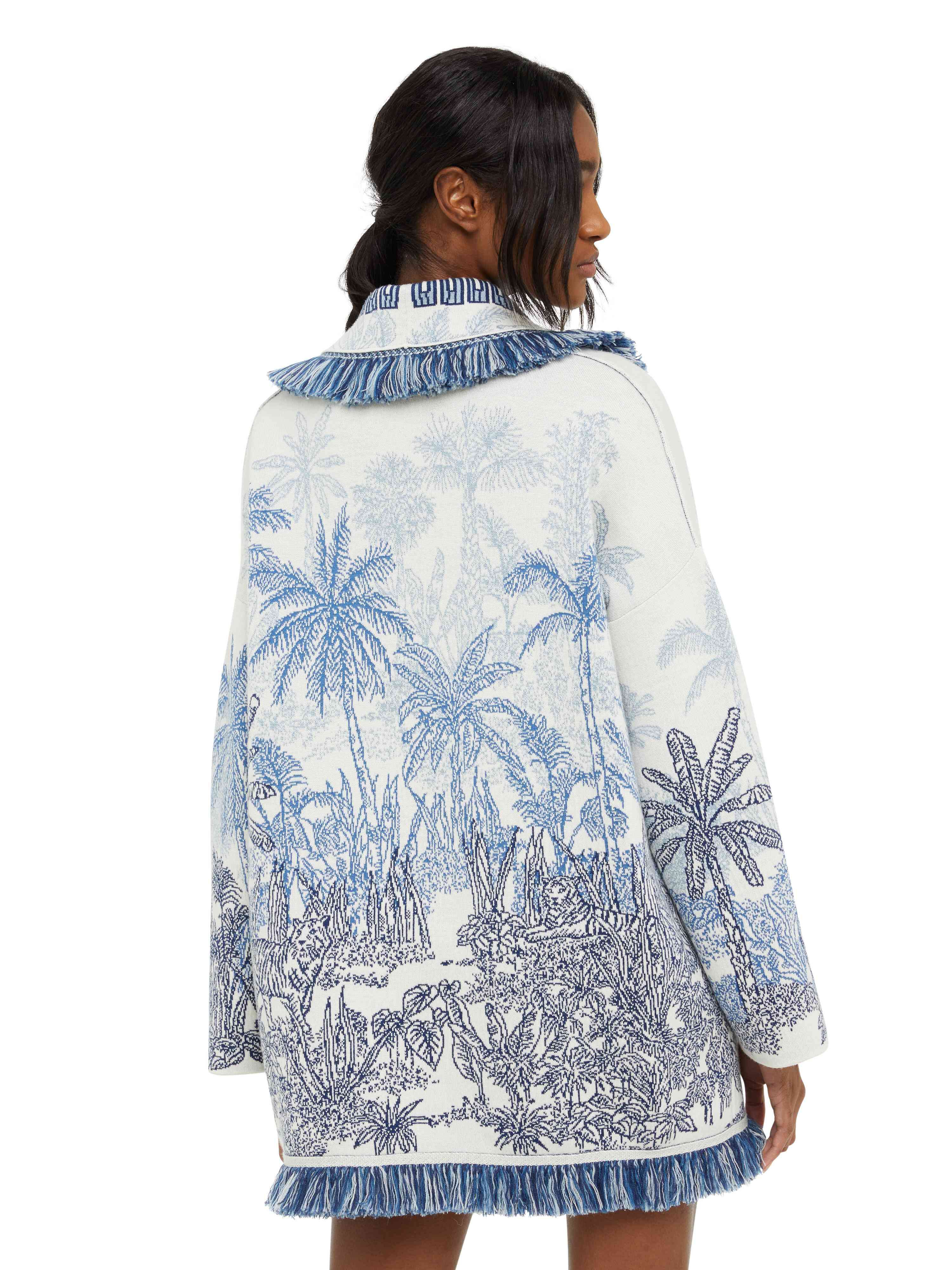 Alanui Jungle Toile De Jouy Cardigan Chalk-Deep Blue LWHB064R24KNI005