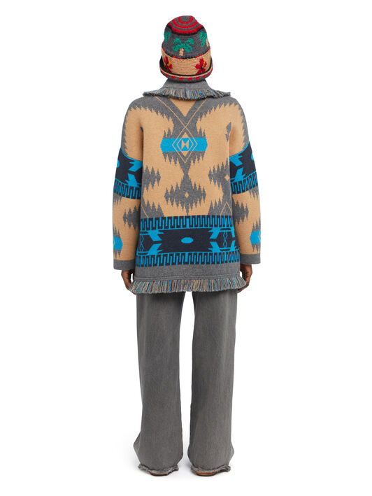 Alanui Icon Jacquard Cardigan Camel-Iron LWHB064E25KNI002