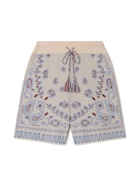Alanui Cotton Piquet Bandana Bermuda Chalk-Indigo LMHM004R25KNI003