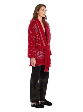 Alanui Bandana Jacquard Cardigan Ruby Red-Cognac