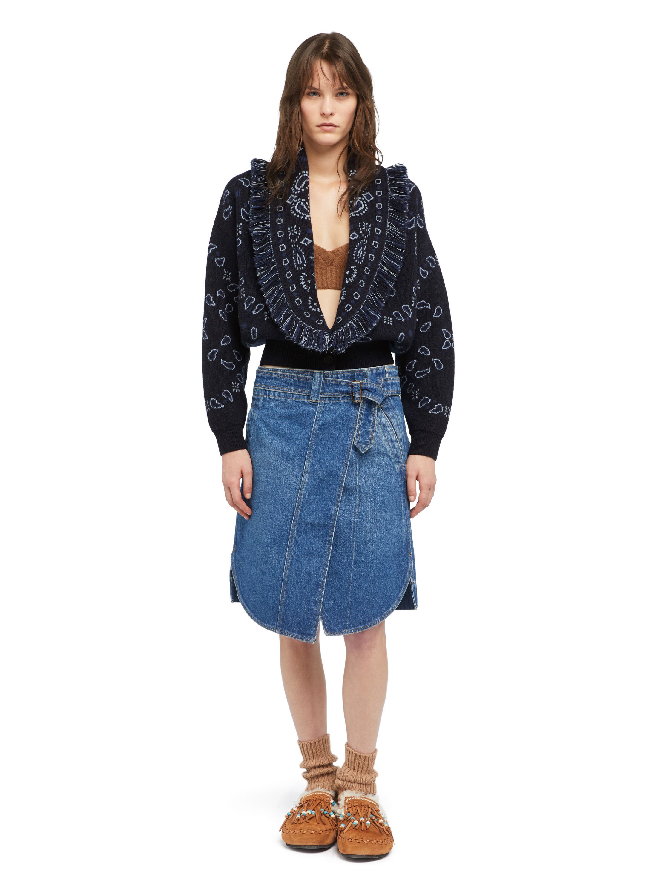 Alanui Bandana Jacquard Cardi-Bomber Midnight Blue-Multicolor LWHB026E25KNI001