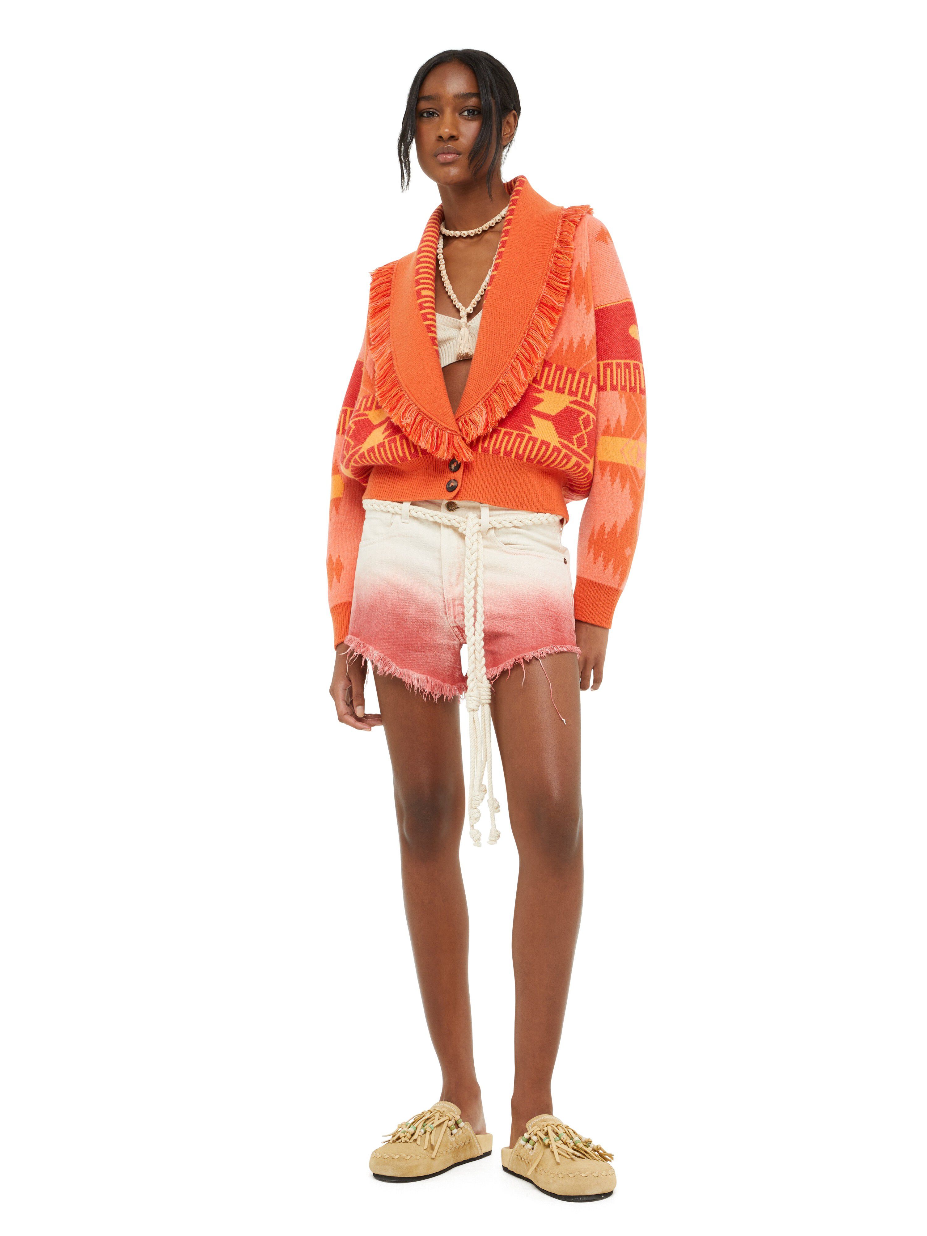 Alanui Icon Jacquard Cardi-Bomber Papaya-Sunset Orange LWHB026R24KNI001
