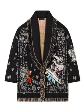 Alanui Tom & Jerry Bandana Jacquard Cardigan Black-Multicolor LWHB064R25KNI00B
