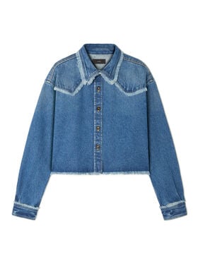 Alanui Pacific Roads Cropped Denim Shirt Medium Wash Denim LWYE00BE25DEN002