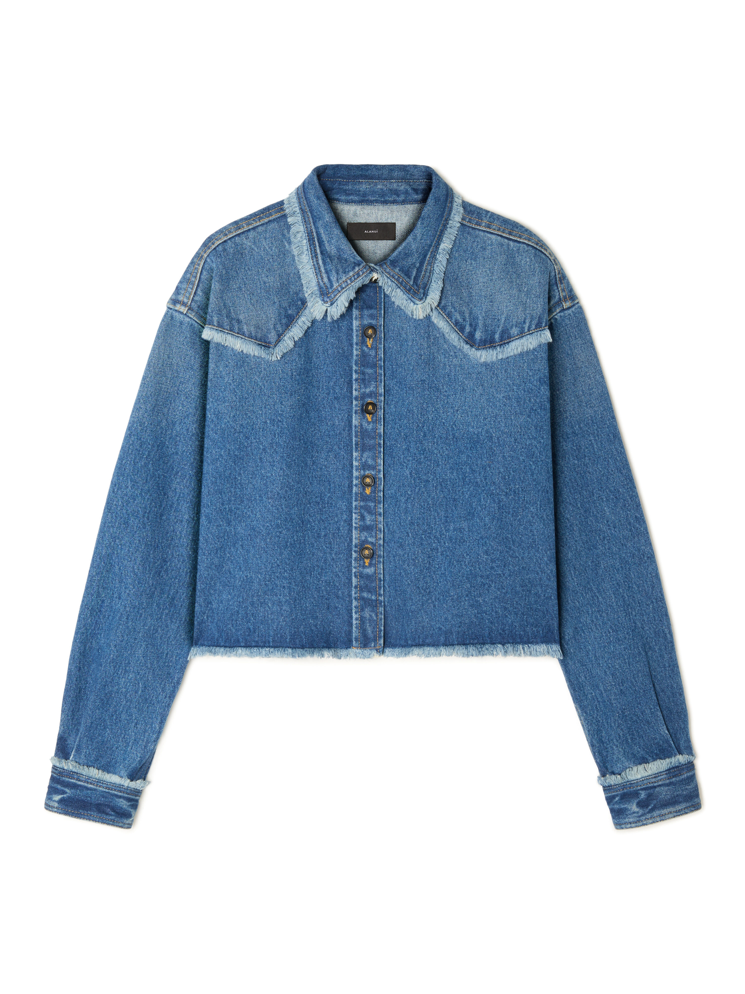 Alanui Pacific Roads Cropped Denim Shirt Medium Wash Denim LWYE00BE25DEN002