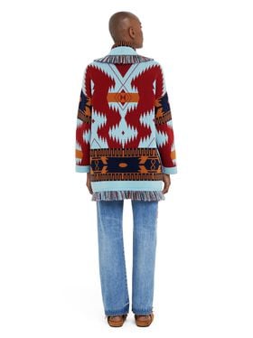 Alanui Icon Jacquard Cardigan Marsala-Sky Blue