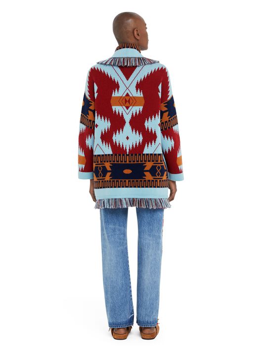 Alanui Icon Jacquard Cardigan Marsala-Sky Blue LWHB064R25KNI004