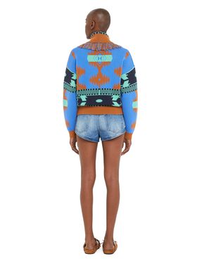 Alanui Icon Jacquard Cardi-Bomber Linseed-Cognac