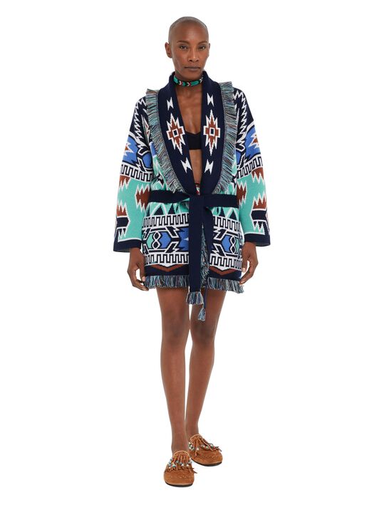Alanui Geometric Roots Cardigan Turquoise-Deep Blue LWHB064R25KNI00G