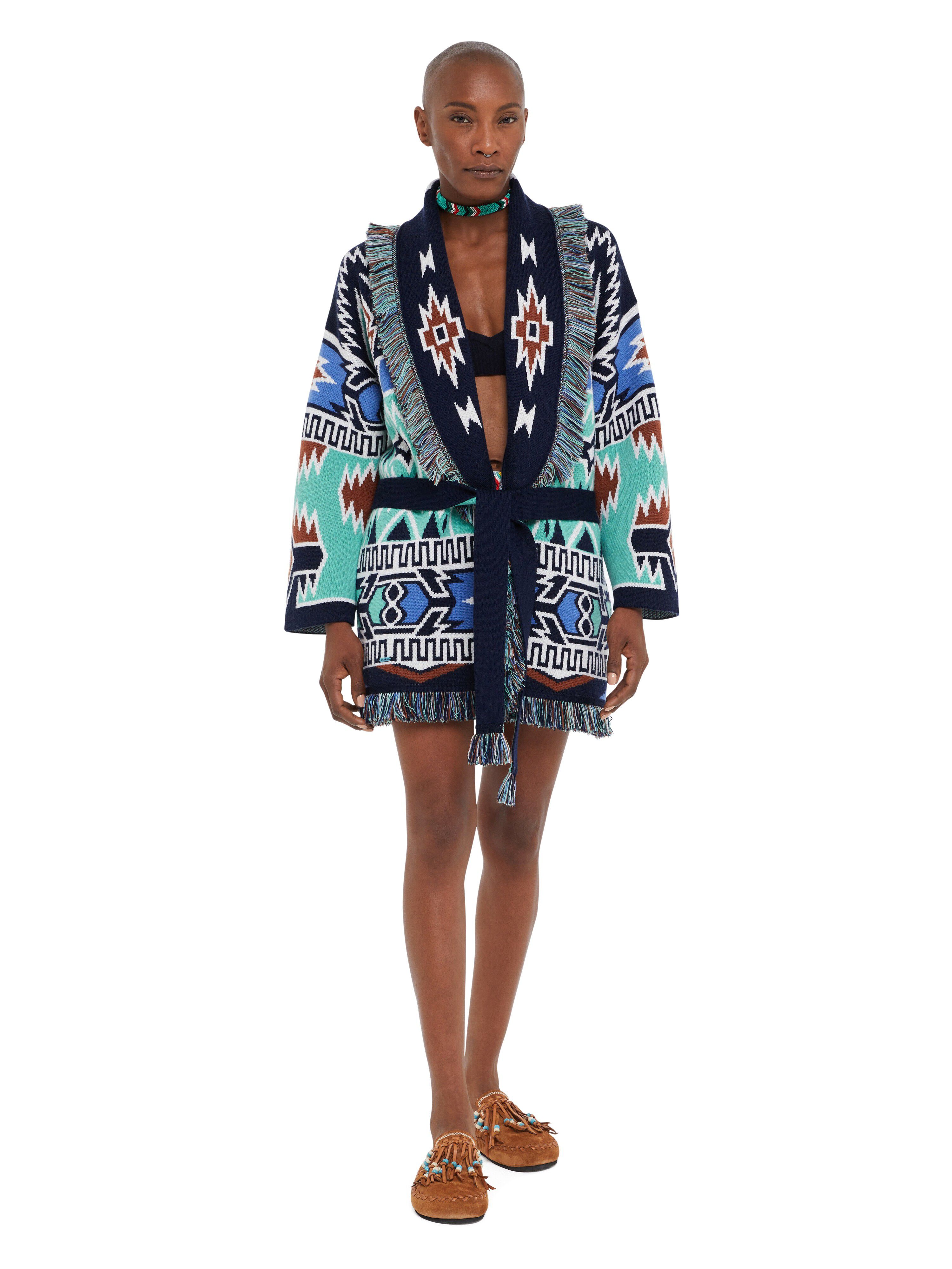 Alanui Geometric Roots Cardigan Turquoise-Deep Blue LWHB064R25KNI00G