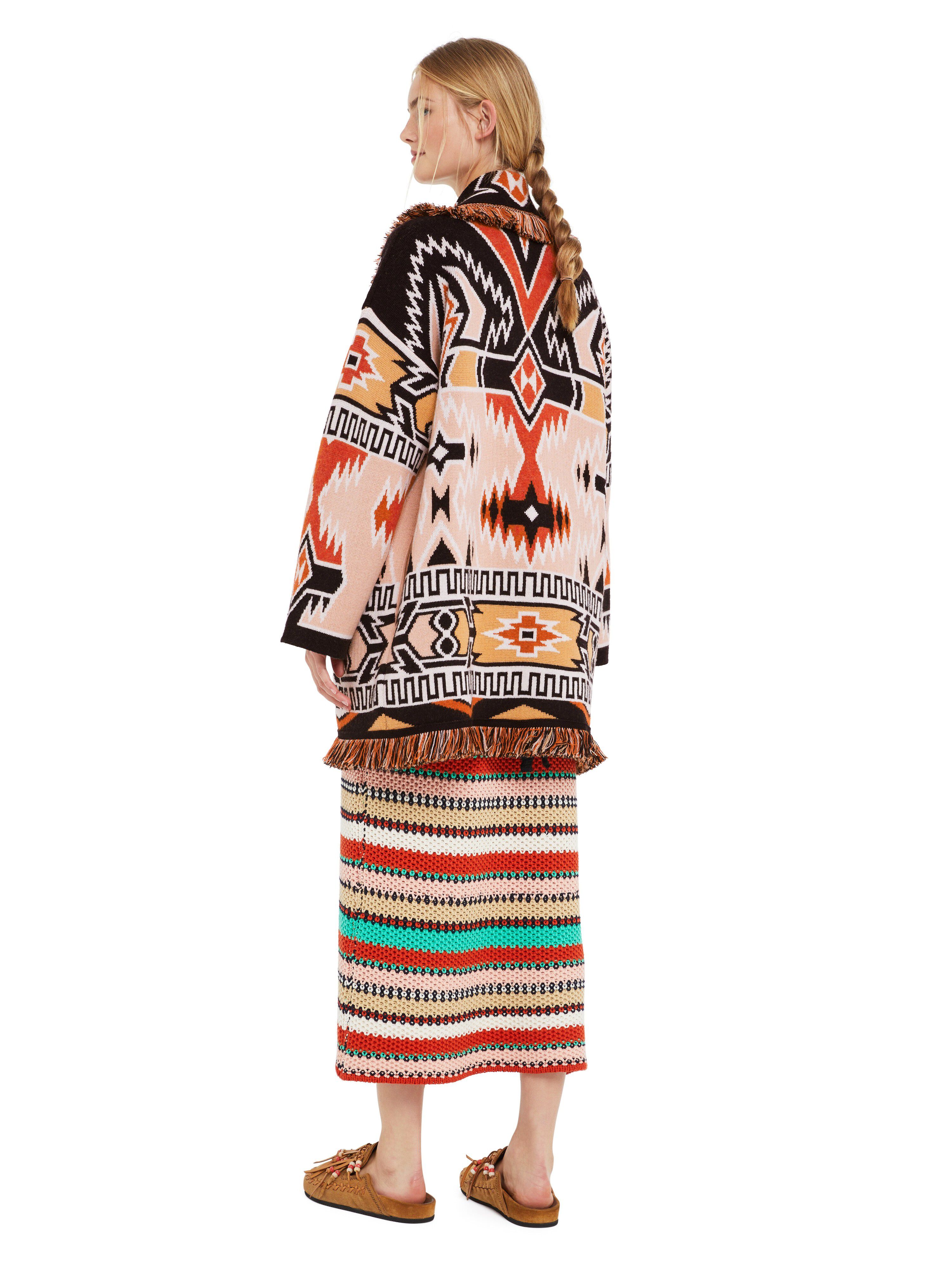 Alanui Geometric Roots Cardigan Flamingo Peach-Black LWHB064R25KNI00G