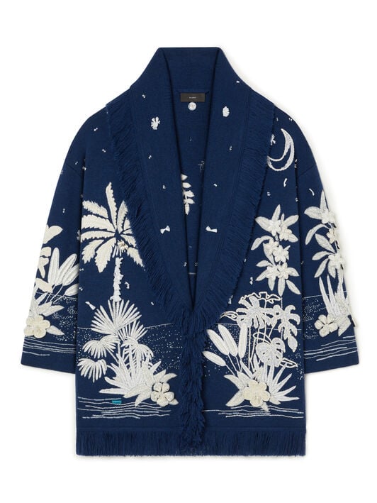 Alanui Postcard From Paradise Cardigan Deep Blue-White Pearl LWHB064R26KNI006 Alanui Postcard From Paradise Cardigan Deep Blue-White Pearl LWHB064R26KNI006