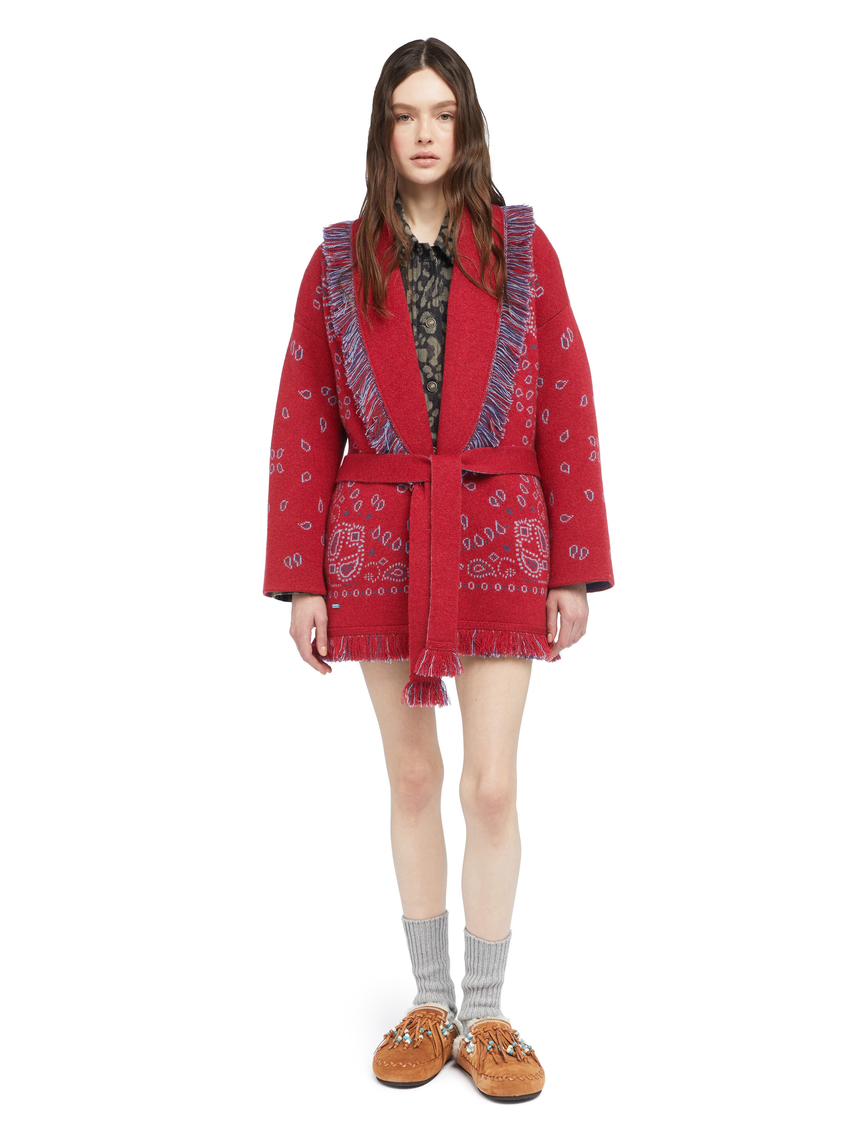 Alanui Bandana Jacquard Cardigan Ruby-Multicolor LWHB064E25KNI001